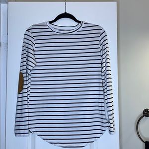 Black and white striped top w/ elbow patches